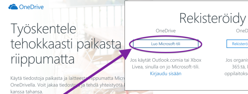 OneDrive-käyttäjätilin luominen